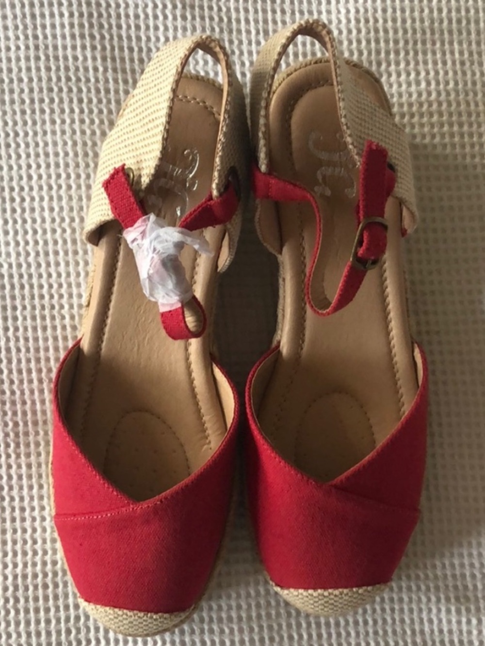 Red Canvas Wedge Sandals with Slingback Strap